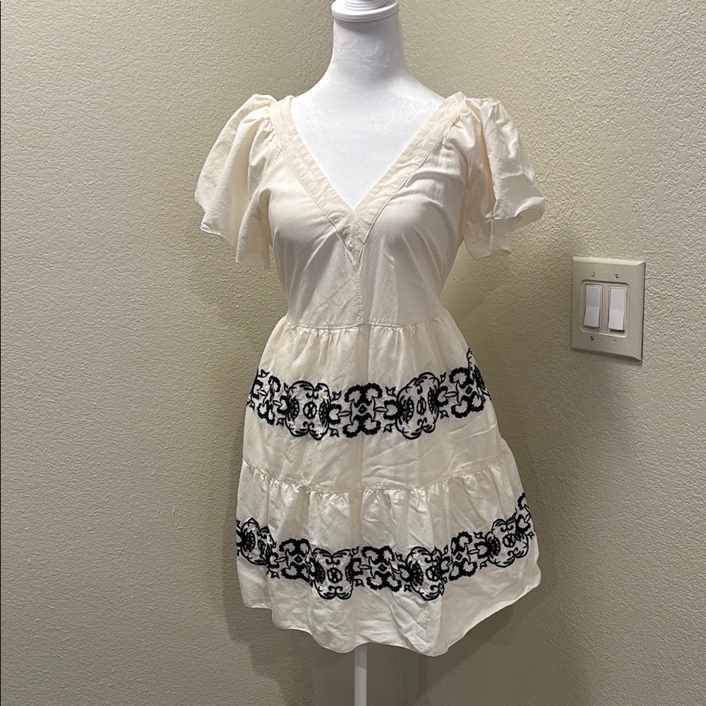 Cream Dress with Black Embroidery